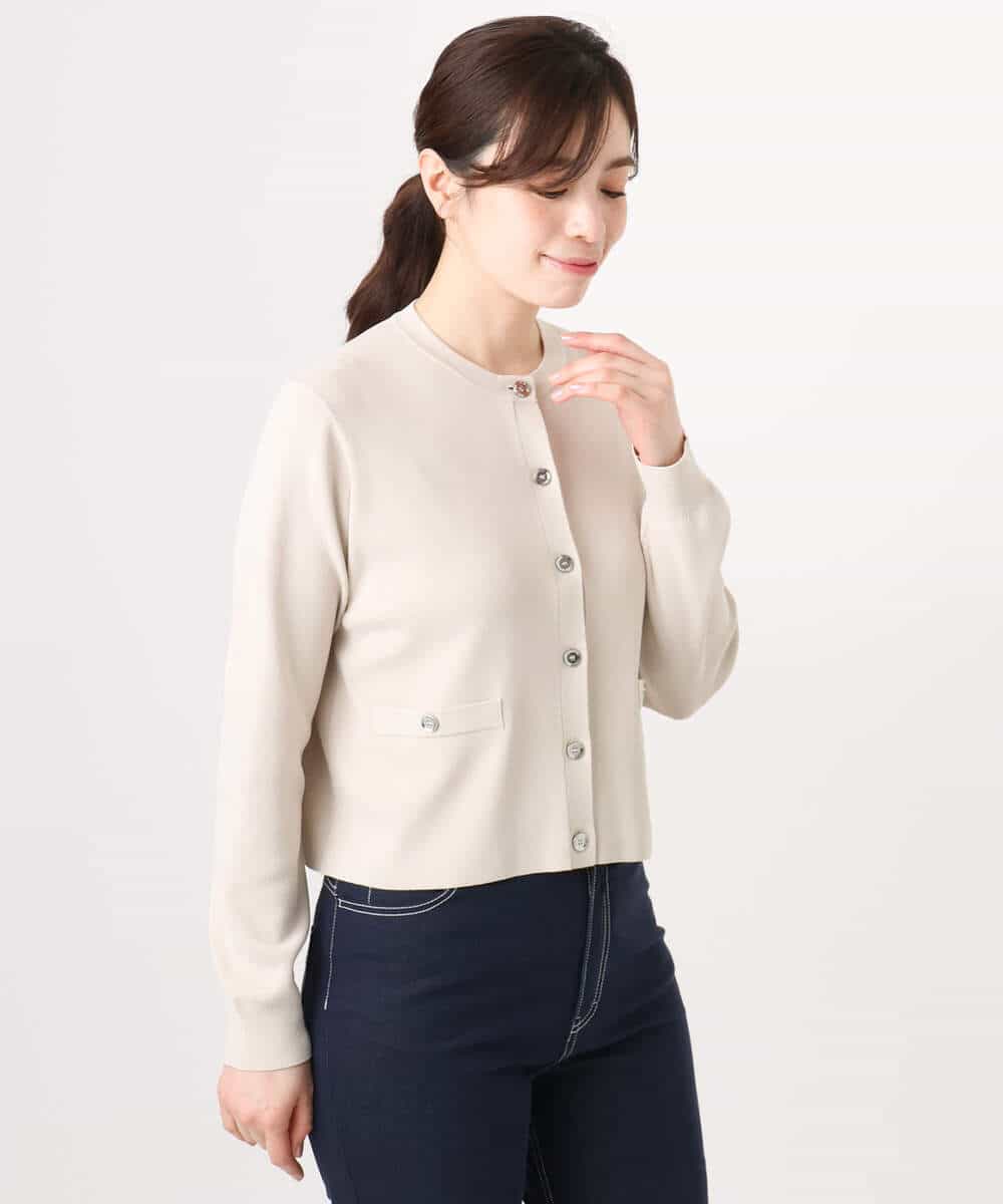 FISGD16070 OFUON le MK(オフオン　ル　エムケー) ハイゲージクロップド丈ニットカーディガン/接触冷感/UVカット/洗える/WEB限定サイズあり サーモンオレンジ