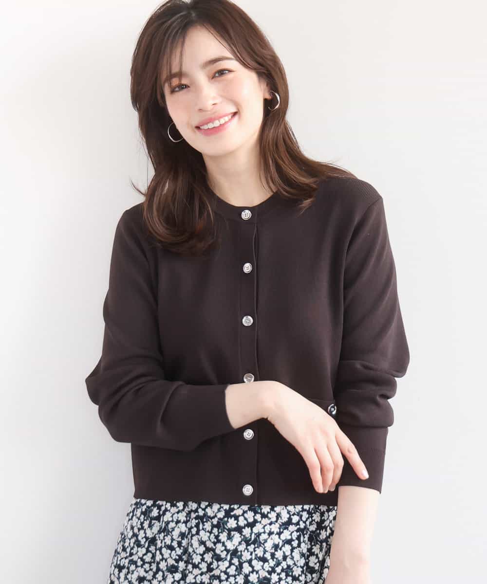 FISGD16070 OFUON le MK(オフオン　ル　エムケー) ハイゲージクロップド丈ニットカーディガン/接触冷感/UVカット/洗える/WEB限定サイズあり ブラウン