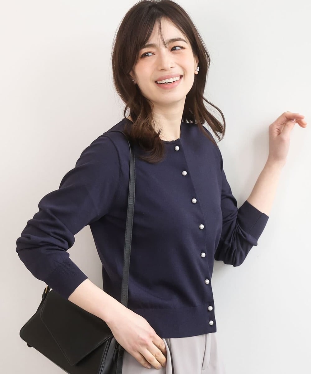 FISGD21060 OFUON le MK(オフオン　ル　エムケー) ハイゲージニットコンパクトカーディガン/UVカット/接触冷感/洗える/WEB限定サイズあり ブルー