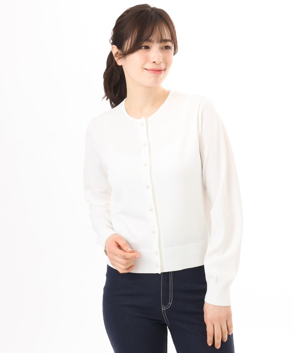 FISGD21060 OFUON le MK(オフオン　ル　エムケー) ハイゲージニットコンパクトカーディガン/UVカット/接触冷感/洗える/WEB限定サイズあり ブルー