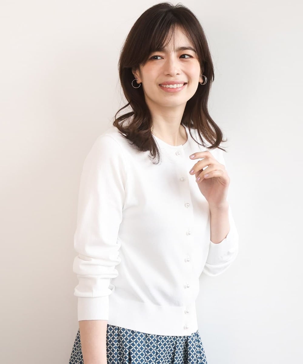 FISGD21060 OFUON le MK(オフオン　ル　エムケー) ハイゲージニットコンパクトカーディガン/UVカット/接触冷感/洗える/WEB限定サイズあり ホワイト