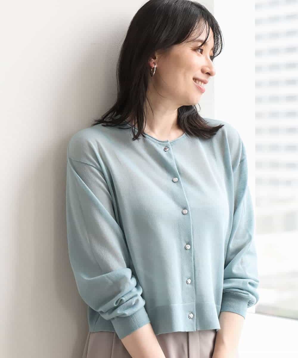 FISGD22070 OFUON le MK(オフオン　ル　エムケー) シアーニットカーディガン/洗える/WEB限定サイズあり ライトブルー