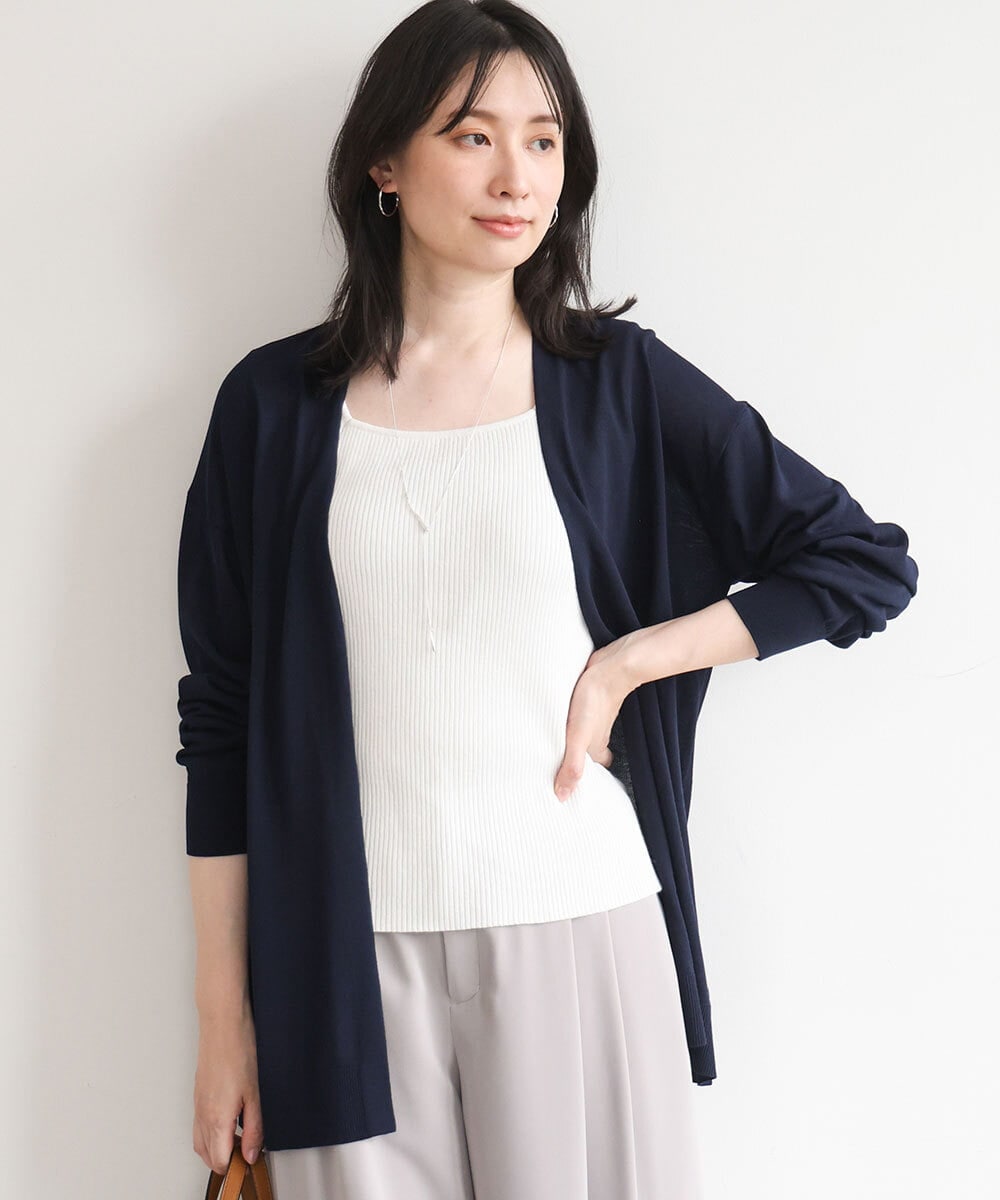 FISGD25070 OFUON le MK(オフオン　ル　エムケー) 着流しカーディガン/接触冷感/洗える/WEB限定サイズあり ネイビー