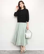 FISHD31080 OFUON le MK(オフオン　ル　エムケー) 異素材スリーブニットカーディガン/接触冷感/UVカット/洗える/セットアップ可 ラベンダー