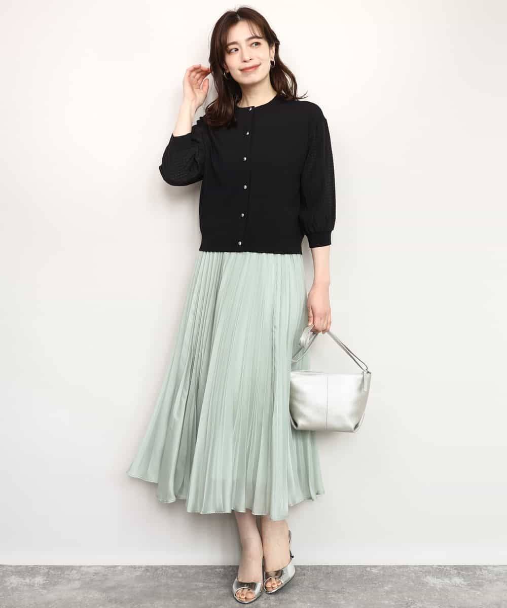 FISHD31080 OFUON le MK(オフオン　ル　エムケー) 異素材スリーブニットカーディガン/接触冷感/UVカット/洗える/セットアップ可 ラベンダー