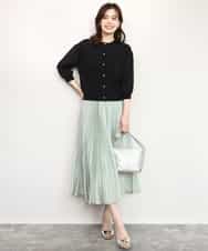 FISHD31080 OFUON le MK(オフオン　ル　エムケー) 異素材スリーブニットカーディガン/接触冷感/UVカット/洗える/セットアップ可 ラベンダー