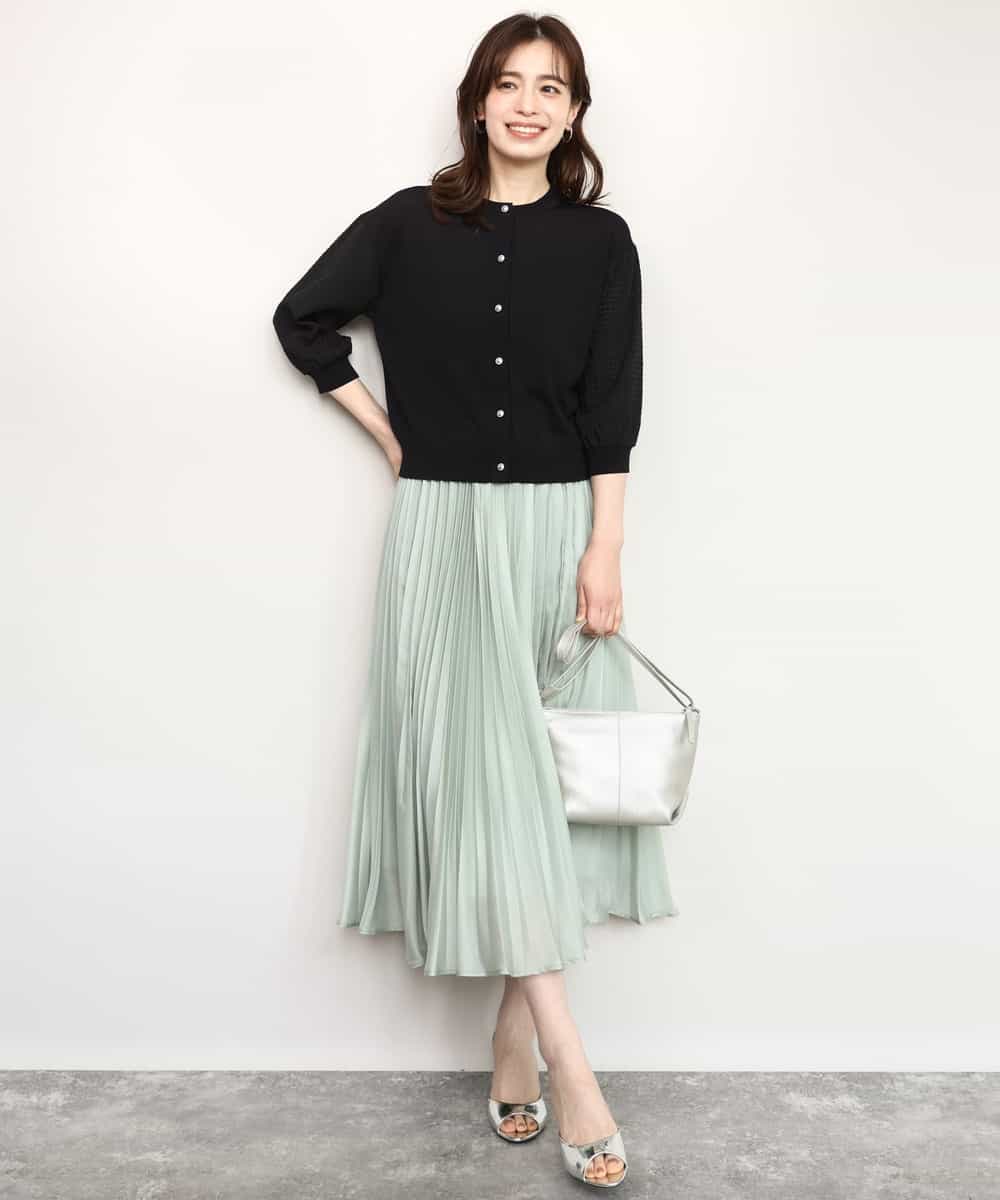 FISHD31080 OFUON le MK(オフオン　ル　エムケー) 異素材スリーブニットカーディガン/接触冷感/UVカット/洗える/セットアップ可 ラベンダー