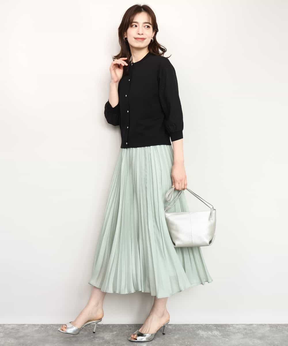 FISHD31080 OFUON le MK(オフオン　ル　エムケー) 異素材スリーブニットカーディガン/接触冷感/UVカット/洗える/セットアップ可 ラベンダー