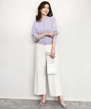 FISHD31080 OFUON le MK(オフオン　ル　エムケー) 異素材スリーブニットカーディガン/接触冷感/UVカット/洗える/セットアップ可 ラベンダー