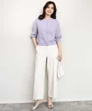 FISHD31080 OFUON le MK(オフオン　ル　エムケー) 異素材スリーブニットカーディガン/接触冷感/UVカット/洗える/セットアップ可 ラベンダー