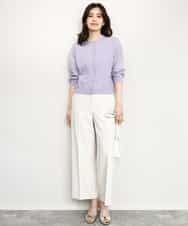 FISHD31080 OFUON le MK(オフオン　ル　エムケー) 異素材スリーブニットカーディガン/接触冷感/UVカット/洗える/セットアップ可 ラベンダー