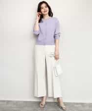 FISHD31080 OFUON le MK(オフオン　ル　エムケー) 異素材スリーブニットカーディガン/接触冷感/UVカット/洗える/セットアップ可 ラベンダー