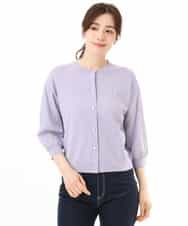 FISHD31080 OFUON le MK(オフオン　ル　エムケー) 異素材スリーブニットカーディガン/接触冷感/UVカット/洗える/セットアップ可 ラベンダー