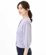 FISHD31080 OFUON le MK(オフオン　ル　エムケー) 異素材スリーブニットカーディガン/接触冷感/UVカット/洗える/セットアップ可 ラベンダー