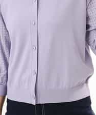 FISHD31080 OFUON le MK(オフオン　ル　エムケー) 異素材スリーブニットカーディガン/接触冷感/UVカット/洗える/セットアップ可 ラベンダー