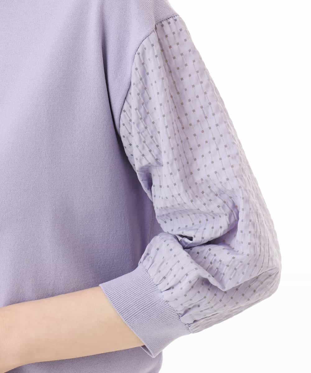 FISHD31080 OFUON le MK(オフオン　ル　エムケー) 異素材スリーブニットカーディガン/接触冷感/UVカット/洗える/セットアップ可 ラベンダー