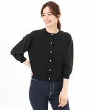 FISHD31080 OFUON le MK(オフオン　ル　エムケー) 異素材スリーブニットカーディガン/接触冷感/UVカット/洗える/セットアップ可 ラベンダー