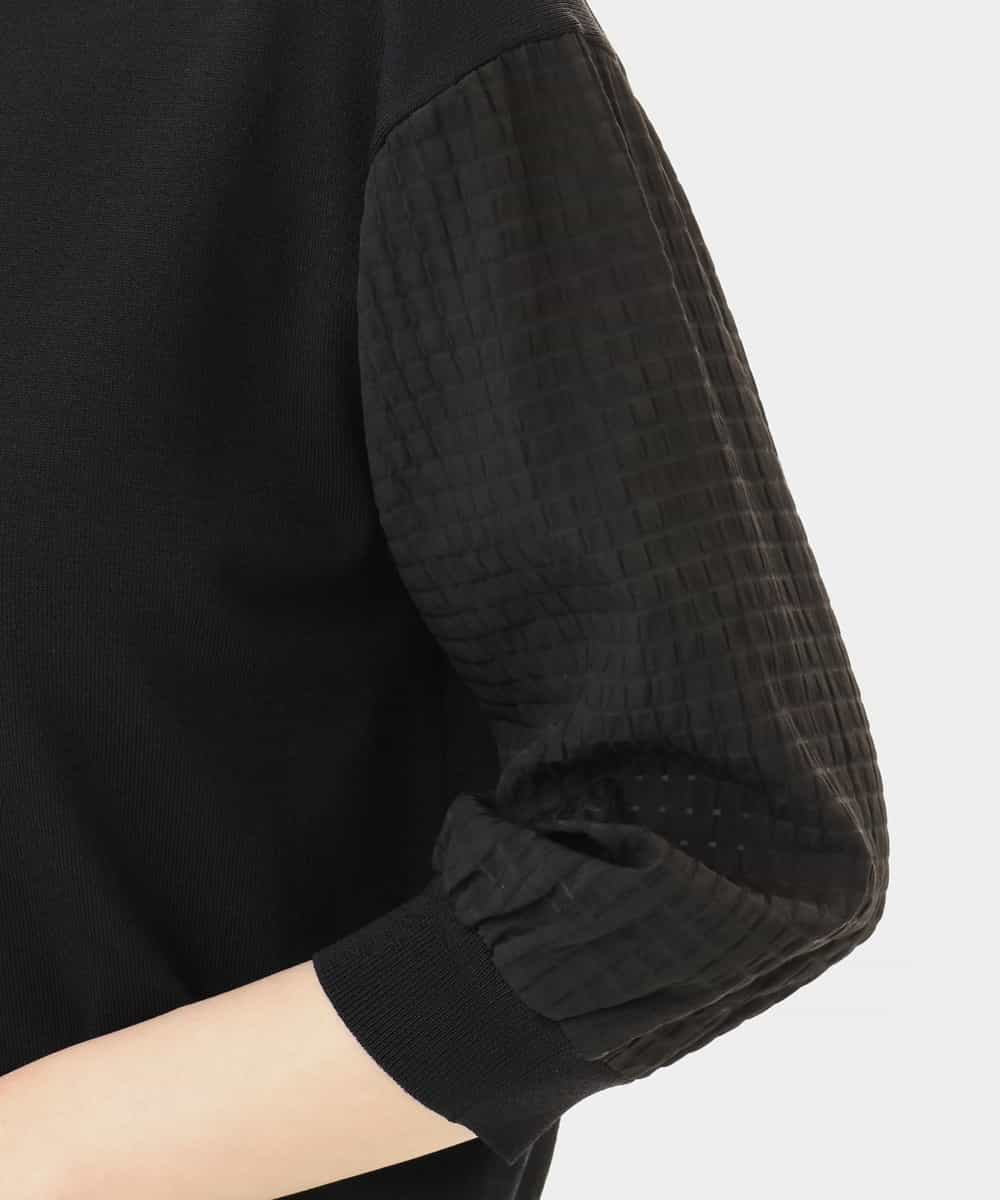 FISHD31080 OFUON le MK(オフオン　ル　エムケー) 異素材スリーブニットカーディガン/接触冷感/UVカット/洗える/セットアップ可 ラベンダー