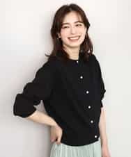 FISHD31080 OFUON le MK(オフオン　ル　エムケー) 異素材スリーブニットカーディガン/接触冷感/UVカット/洗える/セットアップ可 ブラック