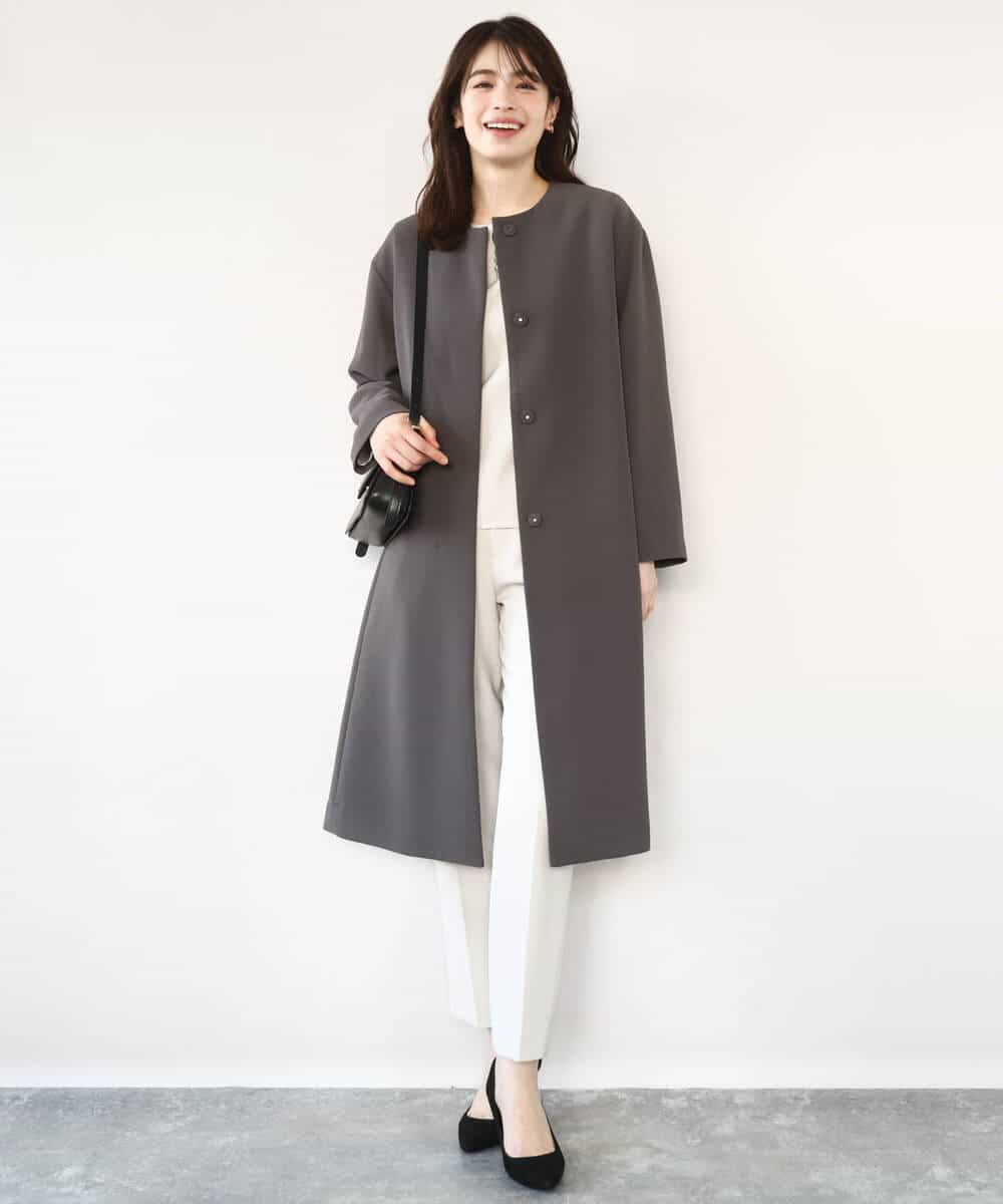 FIVFD02150 OFUON le MK(オフオン　ル　エムケー) ベーシックノーカラーコート/洗える/WEB限定 チャコール