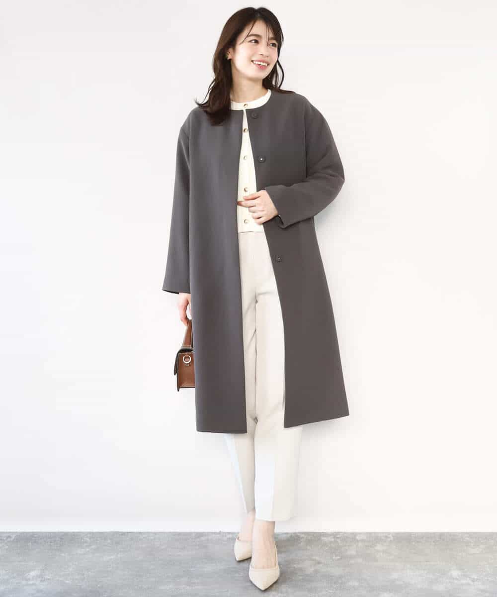 FIVFD02150 OFUON le MK(オフオン　ル　エムケー) ベーシックノーカラーコート/洗える/WEB限定 チャコール