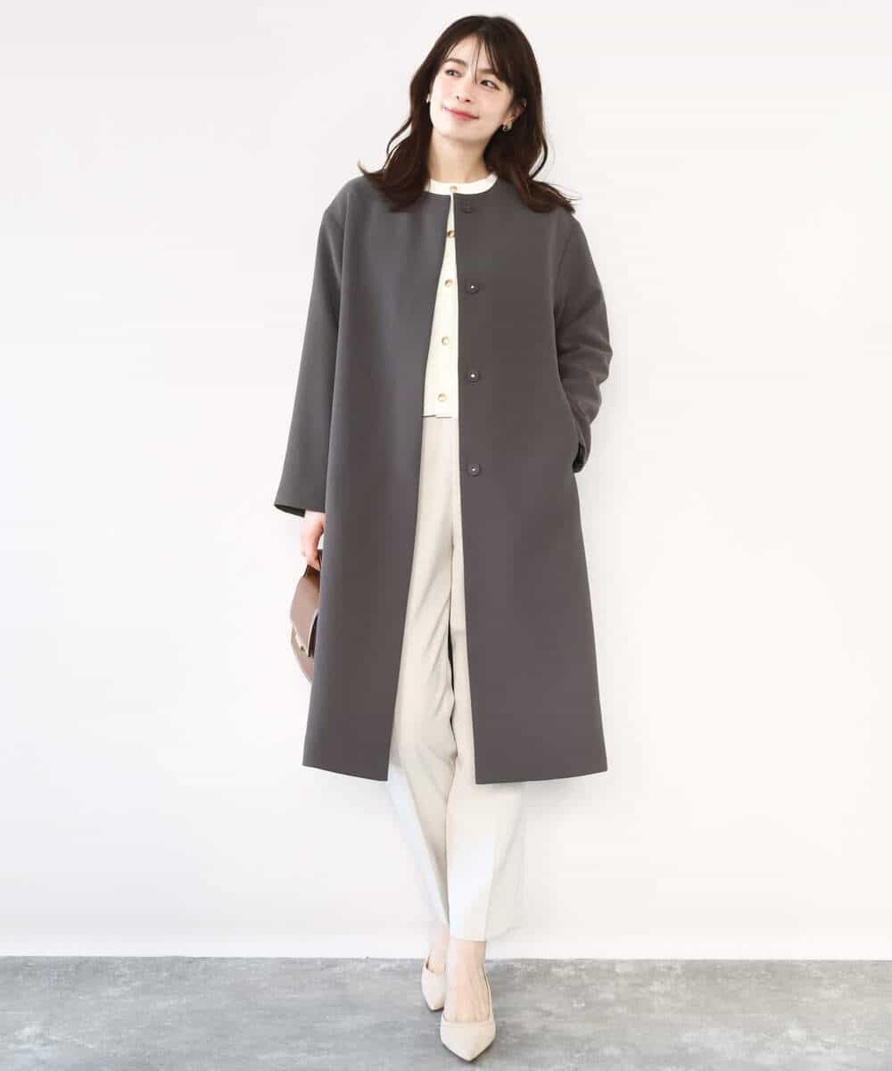 FIVFD02150 OFUON le MK(オフオン　ル　エムケー) ベーシックノーカラーコート/洗える/WEB限定 チャコール