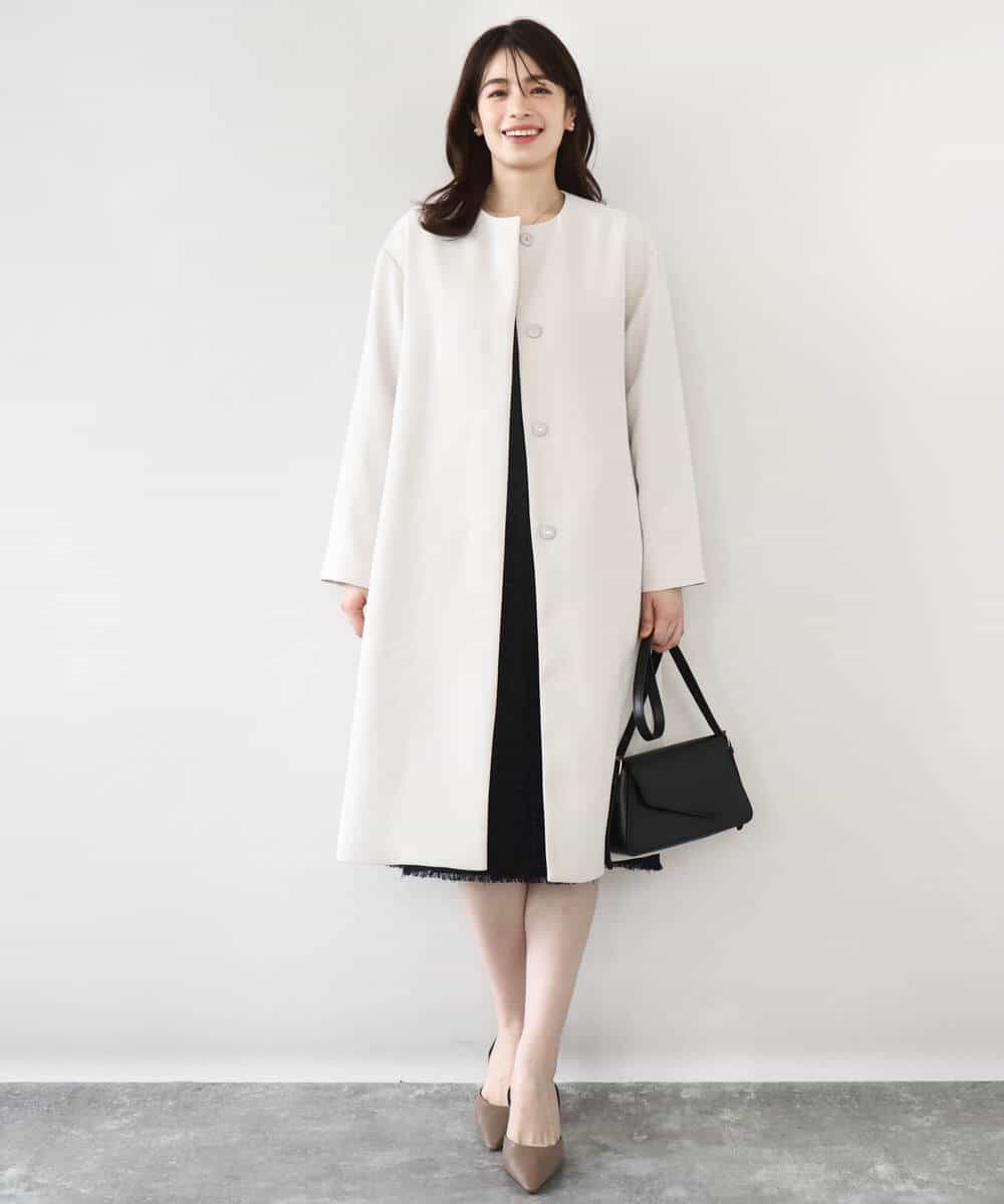 FIVFD02150 OFUON le MK(オフオン　ル　エムケー) ベーシックノーカラーコート/洗える/WEB限定 チャコール