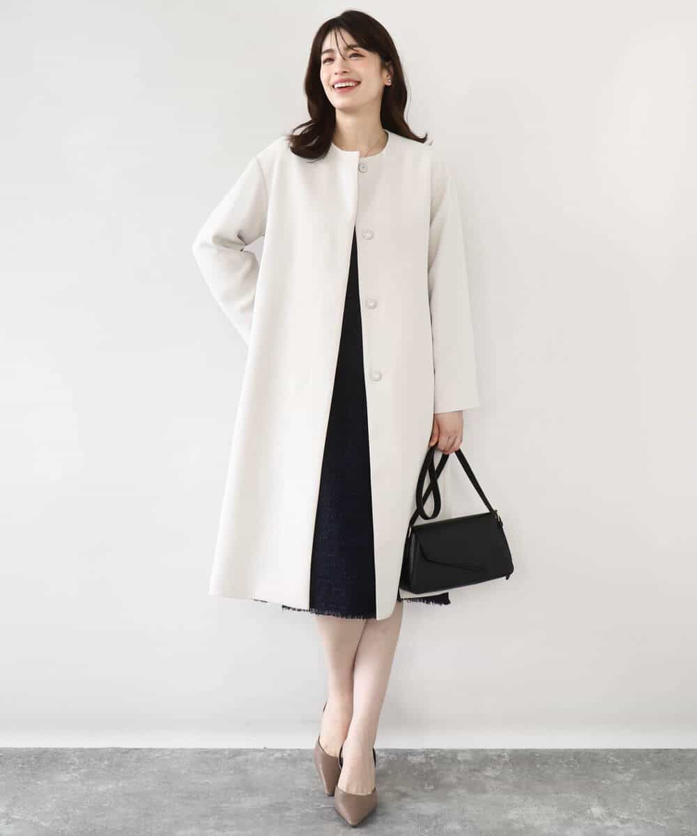 FIVFD02150 OFUON le MK(オフオン　ル　エムケー) ベーシックノーカラーコート/洗える/WEB限定 チャコール