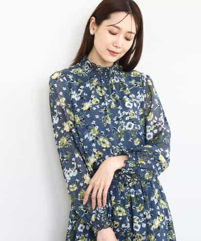 FKBAD01140 MK MICHEL KLEIN クラシックフラワープリント シフォンブラウス/洗える