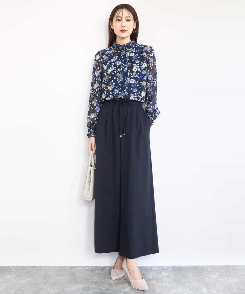 FKBAD01140 MK MICHEL KLEIN(MK ミッシェルクラン) クラシックフラワープリント シフォンブラウス/洗える ブルーグリーン