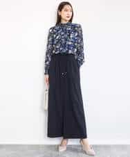 FKBAD01140 MK MICHEL KLEIN(MK ミッシェルクラン) クラシックフラワープリント シフォンブラウス/洗える ブルーグリーン