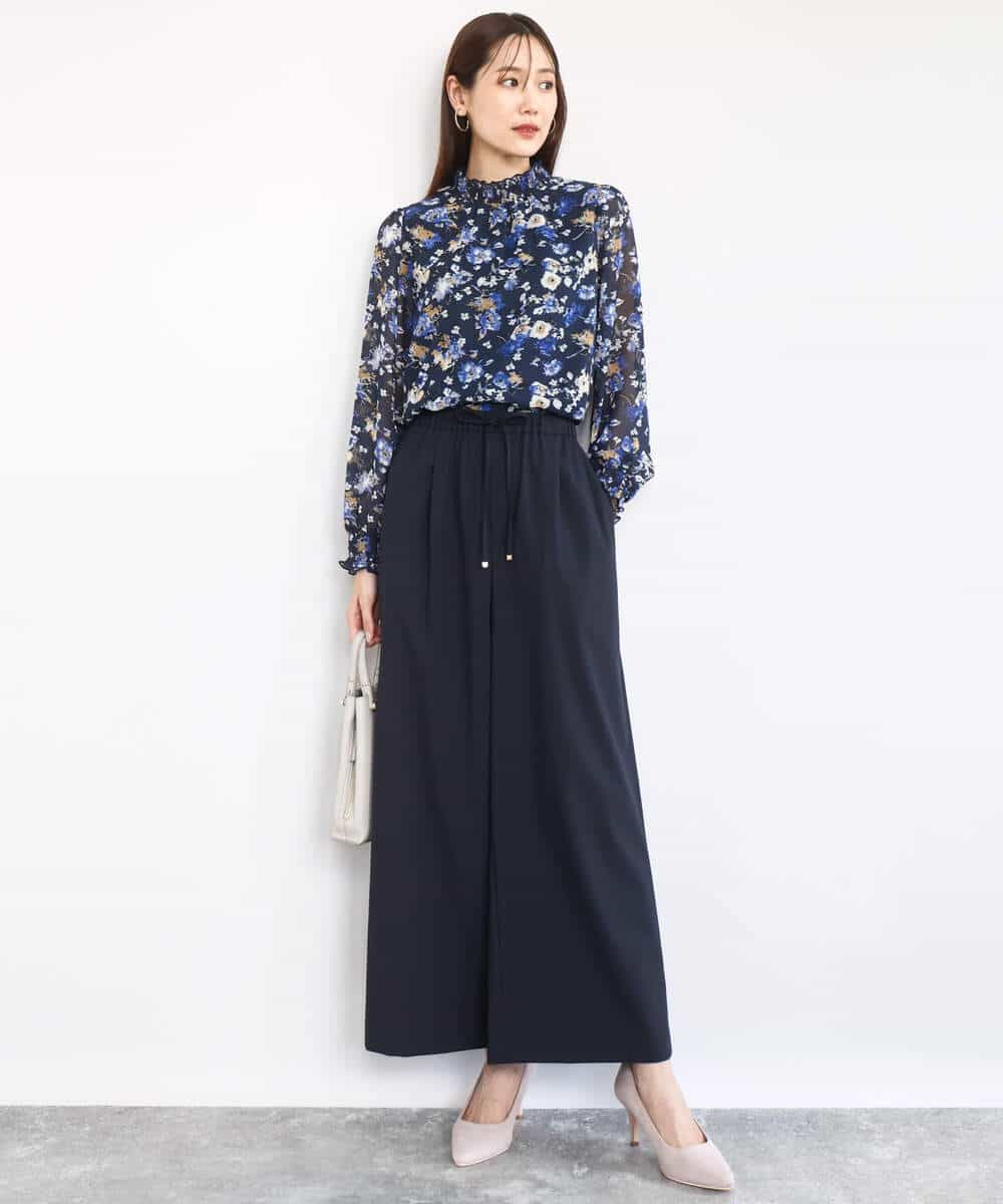 FKBAD01140 MK MICHEL KLEIN(MK ミッシェルクラン) クラシックフラワープリント シフォンブラウス/洗える ブルーグリーン
