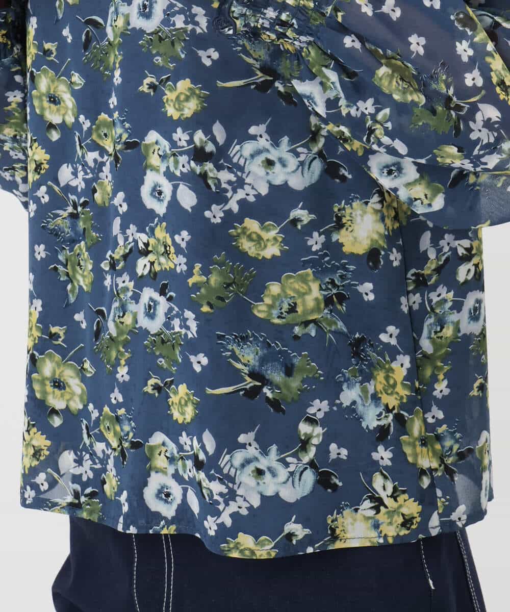 FKBAD01140 MK MICHEL KLEIN(MK ミッシェルクラン) クラシックフラワープリント シフォンブラウス/洗える ブルーグリーン