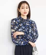 FKBAD01140 MK MICHEL KLEIN(MK ミッシェルクラン) クラシックフラワープリント シフォンブラウス/洗える ネイビー