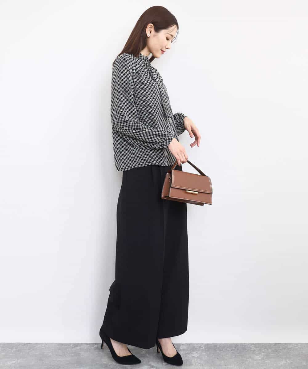 FKBAD04140 MK MICHEL KLEIN(MK ミッシェルクラン) チェック柄ボウタイシフォンブラウス/洗える グレー