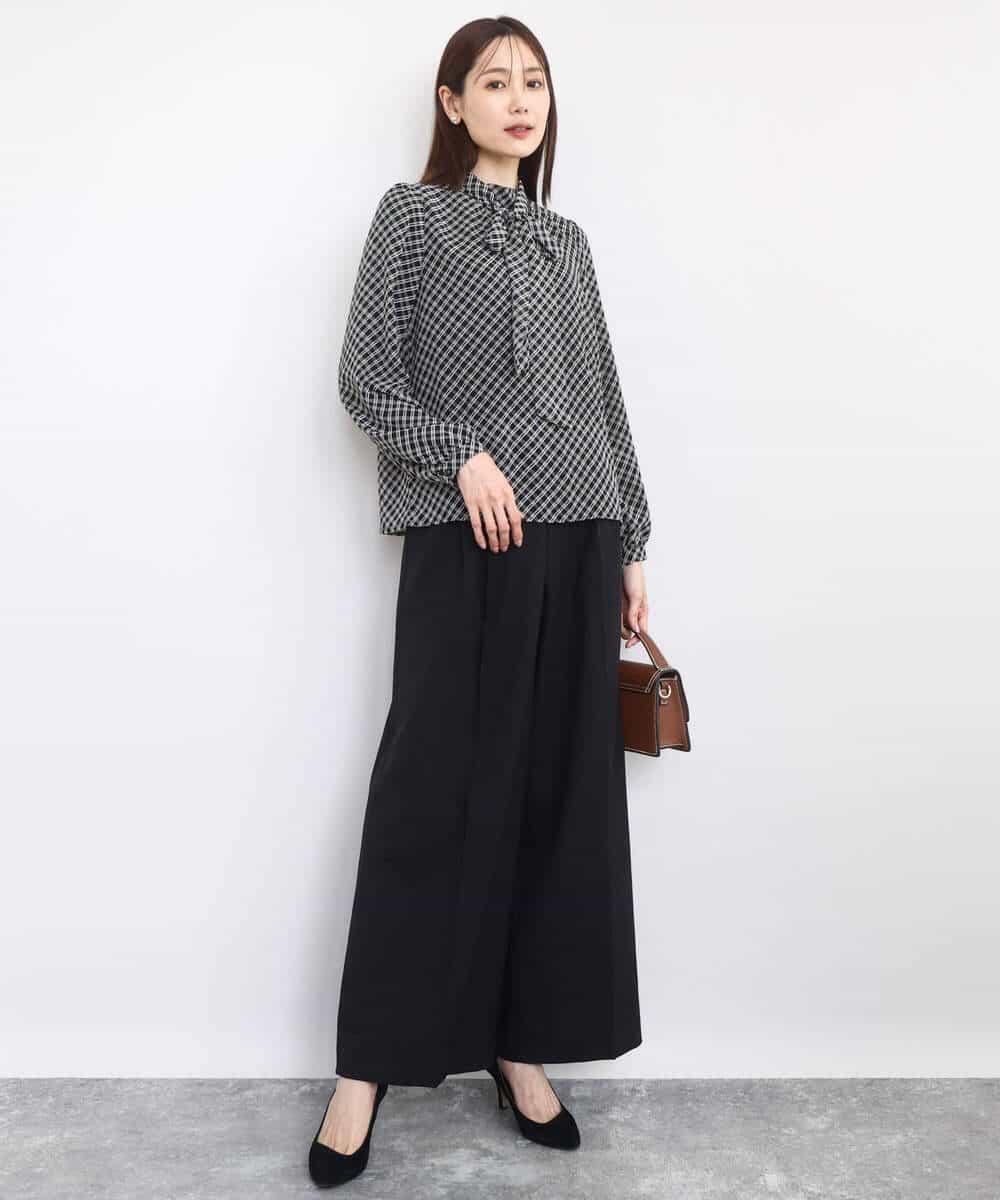 FKBAD04140 MK MICHEL KLEIN(MK ミッシェルクラン) チェック柄ボウタイシフォンブラウス/洗える グレー