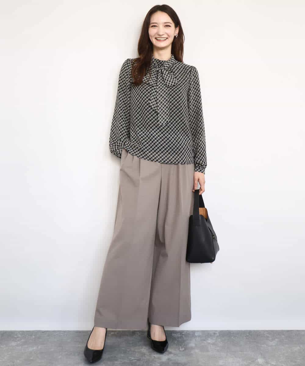 FKBAD04140 MK MICHEL KLEIN(MK ミッシェルクラン) チェック柄ボウタイシフォンブラウス/洗える グレー