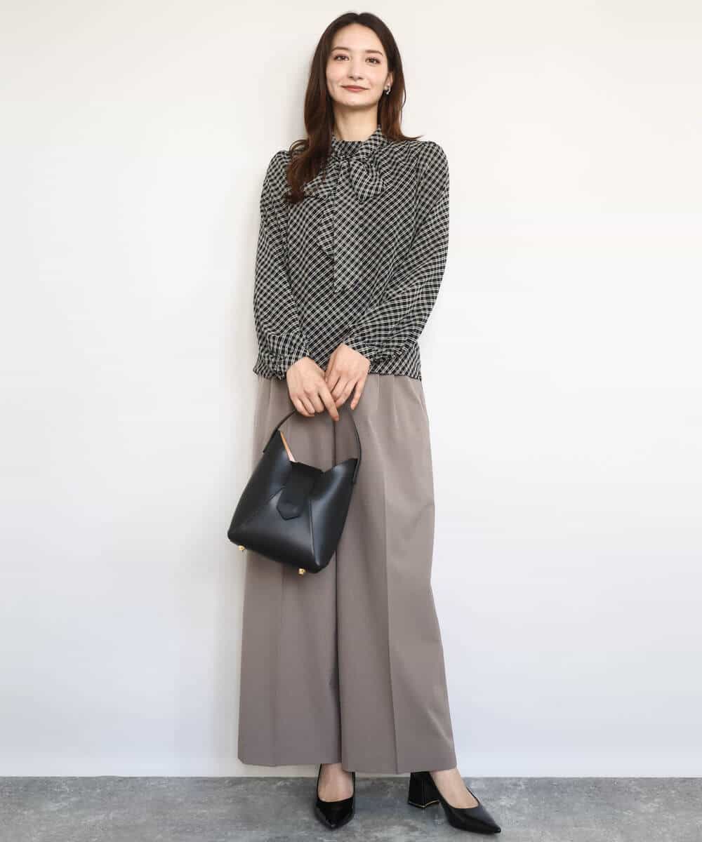 FKBAD04140 MK MICHEL KLEIN(MK ミッシェルクラン) チェック柄ボウタイシフォンブラウス/洗える グレー