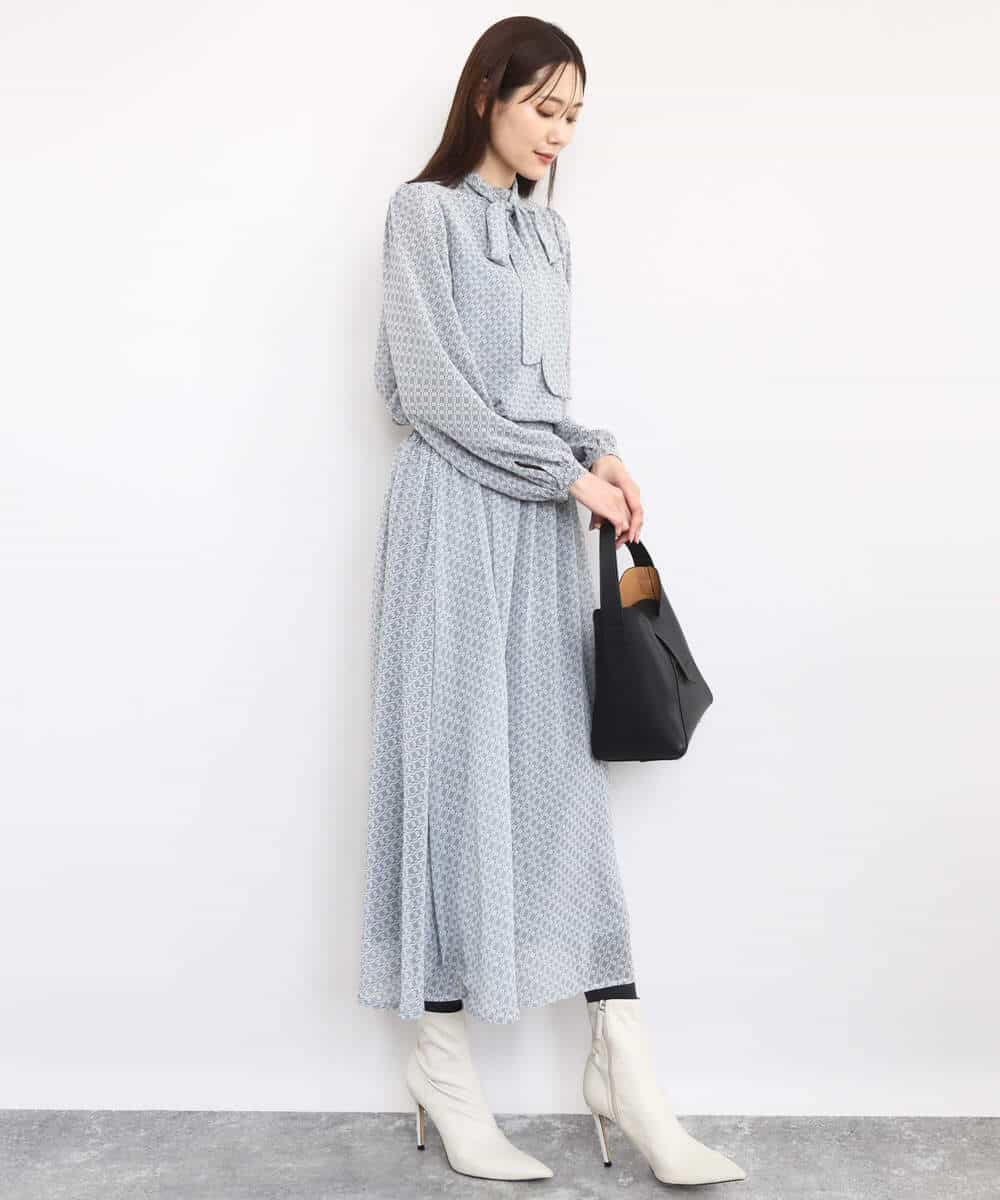 FKBAD04140 MK MICHEL KLEIN(MK ミッシェルクラン) チェック柄ボウタイシフォンブラウス/洗える グレー