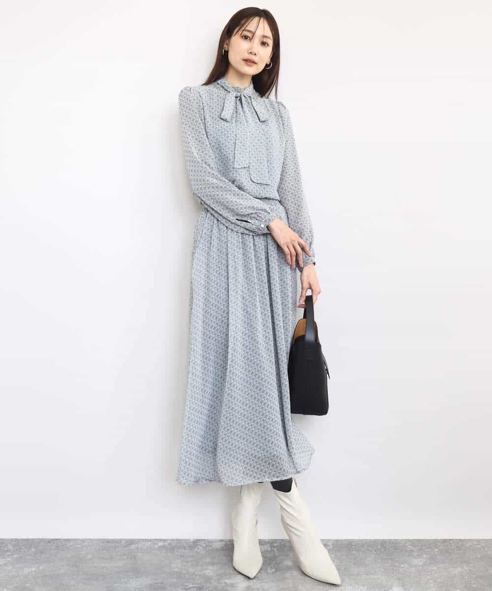FKBAD04140 MK MICHEL KLEIN(MK ミッシェルクラン) チェック柄ボウタイシフォンブラウス/洗える グレー