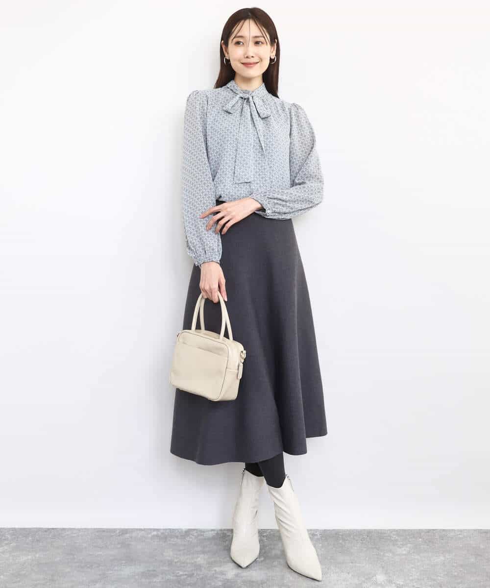 FKBAD04140 MK MICHEL KLEIN(MK ミッシェルクラン) チェック柄ボウタイシフォンブラウス/洗える グレー