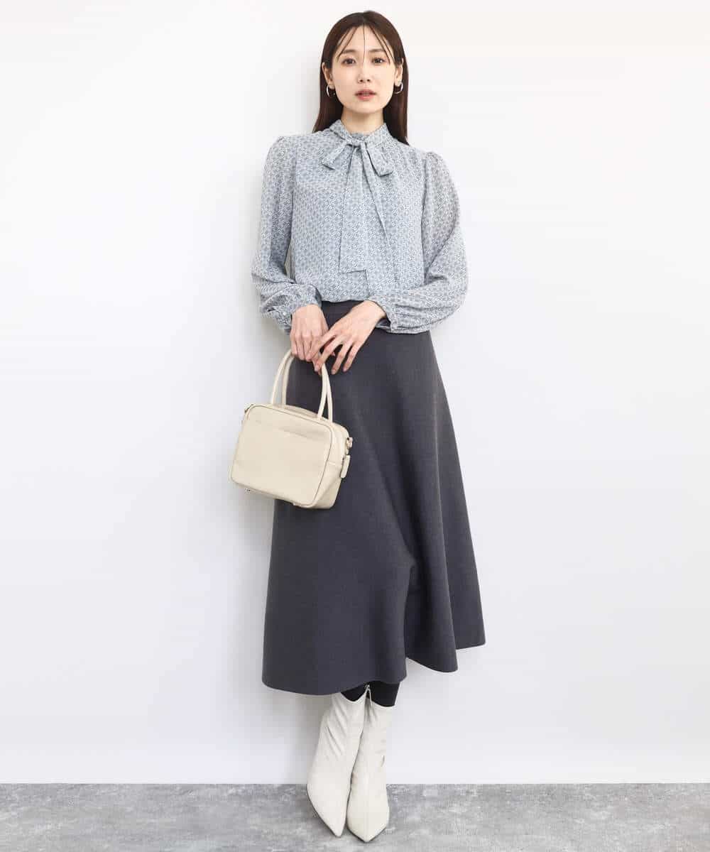 FKBAD04140 MK MICHEL KLEIN(MK ミッシェルクラン) チェック柄ボウタイシフォンブラウス/洗える グレー