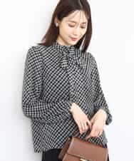 FKBAD04140 MK MICHEL KLEIN(MK ミッシェルクラン) チェック柄ボウタイシフォンブラウス/洗える ブラック