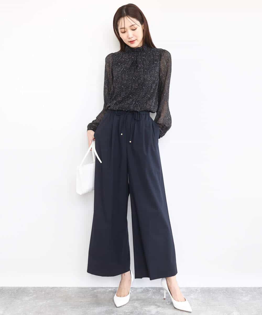 FKBAD05140 MK MICHEL KLEIN(MK ミッシェルクラン) ツイード調チェックプリント シフォンブラウス/洗える グレー