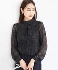 FKBAD05140 MK MICHEL KLEIN(MK ミッシェルクラン) ツイード調チェックプリント シフォンブラウス/洗える ブラック