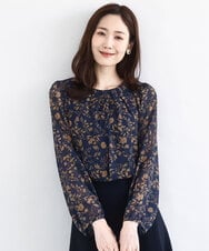 FKBAD06140 MK MICHEL KLEIN(MK ミッシェルクラン) レトロ花柄ブラウス/洗える ネイビー