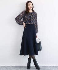 FKBAD06140 MK MICHEL KLEIN(MK ミッシェルクラン) レトロ花柄ブラウス/洗える ネイビー