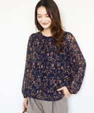 FKBAD06140 MK MICHEL KLEIN(MK ミッシェルクラン) レトロ花柄ブラウス/洗える ネイビー