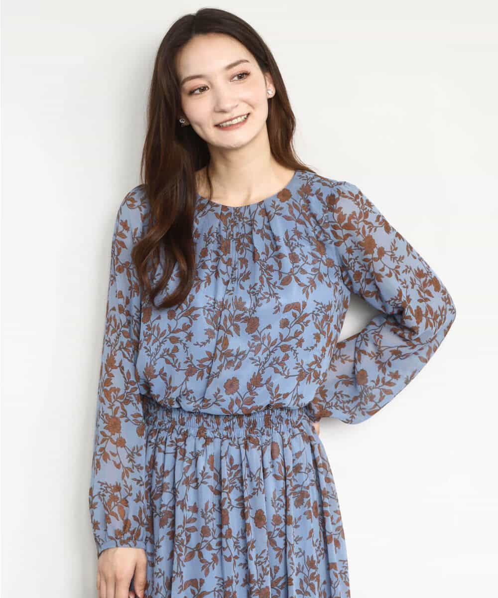 FKBAD06140 MK MICHEL KLEIN(MK ミッシェルクラン) レトロ花柄ブラウス/洗える ネイビー