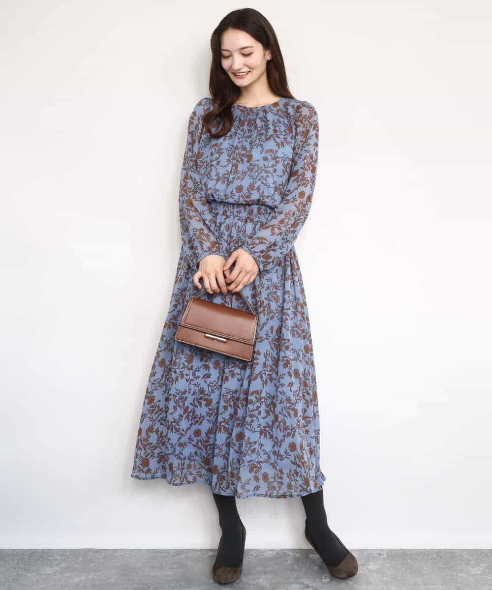 FKBAD06140 MK MICHEL KLEIN(MK ミッシェルクラン) レトロ花柄ブラウス/洗える ネイビー